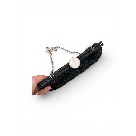 Jessica McClintock Y2K Evening Clutch Silver Chain Strap Black Formal Kiss Lock